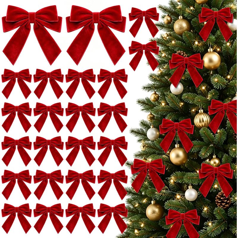 Bow Tie Pre Tied - 24 buah pita beludru merah yang